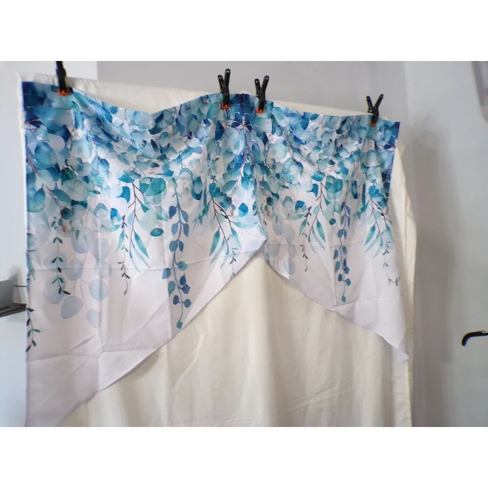 VCNY Eucalyptus Watercolor Valance 54 x 18 in Teal Blue Polyester